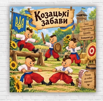 Паперовий плакат. З Днем українського козацтва "Козацькі забави", розмір 100х100 см