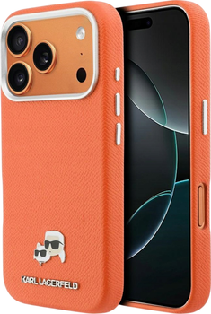 Чохол Karl Lagerfeld Karl & Choupette Head Pins Saffiano MagSafe для Apple iPhone 17 Pro Orange (3666339600136)