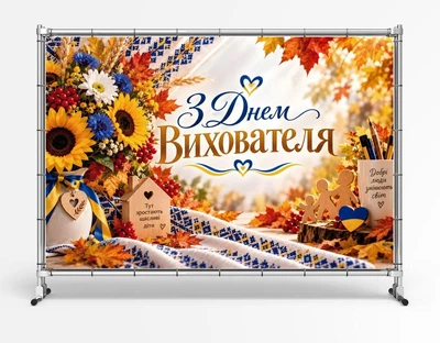 Баннер. С днем воспитателя. "Вышиванка" размер 2х3м. С люверсами.