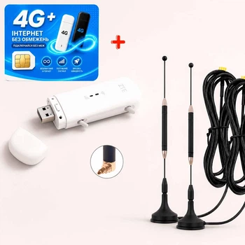 Мобільний 4G USB Wi-Fi модем/роутер ZTE MF79U + 2 автомобільні магнітні антени по 7 dB + Подарунок — безлімітна SIM-картка Київстар