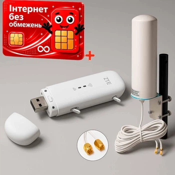 Мобільний 4G USB Wi-Fi модем/роутер ZTE MF79U + зовнішня MiMo 4G (LTE) антена 12 dB + Оплачений 1 місяць безлімітного інтернету Vodafone у подарунок