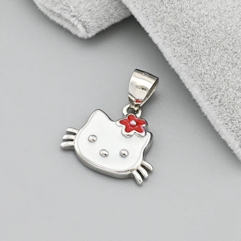 Срібний кулон Hello Kitty для ланцюжка до 3 мм ТС9540080 розмір 19х16 мм емаль вага 2.1 г
