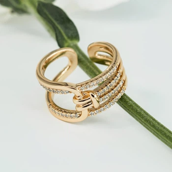 Кольцо из медицинского золота 18К с белыми фианитами Style – Xuping, ширина 11 мм, арт. 60179