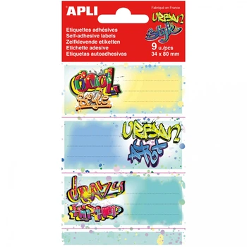 Школьные этикетки Граффити, Apli Kids, 9 шт.