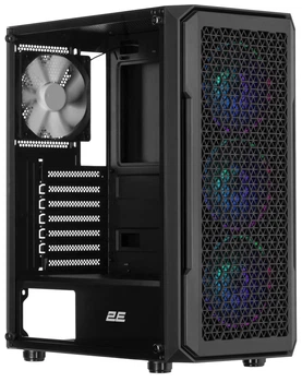 Корпус 2E GAMING Hexagon G338 без БЖ 2xUSB3.0, 1xUSB Type-C, 3x120мм ARGB, 1x120мм, VGA 330мм, LCS ready, HUB, TG боковая панель, ATX, черный.