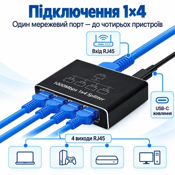 RJ45 Ethernet-розгалужувач 1 на 4 порти на Gigabit 1000 Мбіт/с Stone мережевий адаптер перехідник (ST-RJSP-1x4)