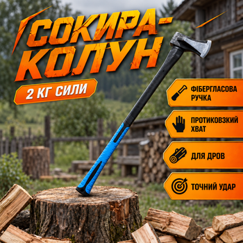 Топор колун AgroStar 2 кг L фибергласовая ручка 840 мм для колки дров деревьев веток углеродистая сталь