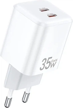 Ładowarka AWEI PD65-EU 2xUSB-C 35W GaN Biały (6954284009515)