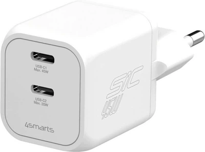 Ładowarka 4smarts PDPlug SiC Dual 2xUSB-C 45W Biały (4252011914647)
