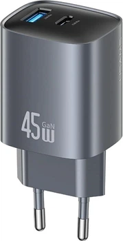 Ładowarka USAMS CC290 T66 USB-C + USB-A 45W GaN Szary (6958444992938)