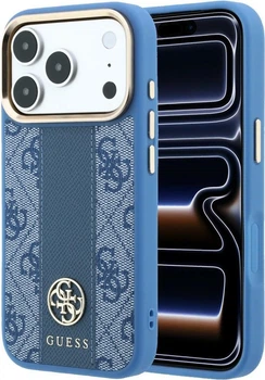 Etui na smartfon Guess 4G with Stripe Round and Classic Logos MagSafe do Apple iPhone 18 Pro / Apple iPhone 17 Pro Niebieskie (3666339652586)