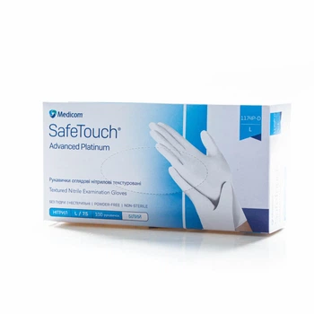 Рукавички нітрилові текстуровані білі L-size Medicom SafeTouch Advanced Platinum, 100шт/уп -1174-P-B