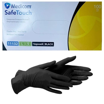 Вінілові оглядові рукавички чорні XL-size Medicom SafeTouch, 100шт/уп - 11132