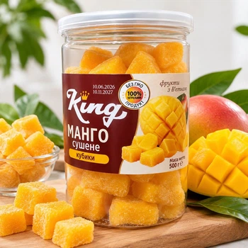 Манго сушене натуральне Кубики Nafoods King Фрукти тропічні з В'єтнаму Нафудс Сухофрукти Банка багаторазова з кришкою 500г