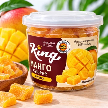 Манго сушене натуральне Кубики Nafoods King Фрукти тропічні з Вьєтнаму Нафудс сухофрукти Баночка багаторазова з Кришкою 250г