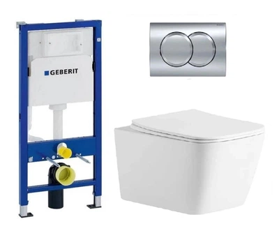 Інсталяція для унітазу Geberit Duofix 458.133.21.3 с панеллю змиву Delta01 хром глянцевий + унітаз підвісний Primera UF 005 безобідковий Vortex Flush із сидінням Soft Close дюропласт