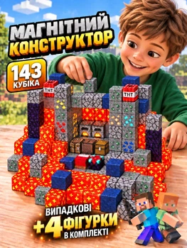 Магнітний конструктор Minecraft магнітні кубики у стилі Майнкрафт будівельний блочний 3D набір 143 магнітних блоків дитячий розвивальний для дітей хлопчиків і дівчаток іграшка з магнітами для творчості моделювання складання подарунка Magnetic