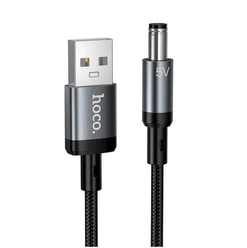 Кабель для живлення 5-вольтового WiFi роутера та модема від повербанка Hoco X129 USB-A to DC 5.5x2.5мм 5V 1 м у нейлоновому обплетенні Чорний