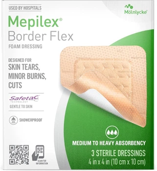 Медицинский водонипроницаемый пластырь Mepilex Border Flex 10 x 10 см для ран и травм кожи 3 шт