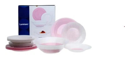 Сервіз столовий Luminarc Ambi Poppy Pink Біло-рожевий зі склокераміки 19 предметів на 6 персон (163-135-V6285)