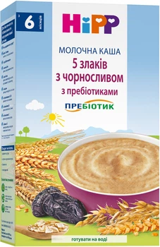 Молочна каша HiPP 5 злаків з чорносливом з пребіотиками 250 г (9062300125808_9062300140139)