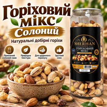 Мікс горіховий солоний 250 г натуральні добірні горіхи асорті поживний снек для перекусу ситна суміш з приємним смаком для роботи навчання дороги