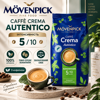 Кофе в зернах Movenpick 1010 г 100% арабика зерновой кофе темно-средней обжарки интенсивность 5 из 10 натуральный кофе со сбалансированным вкусом бархатистой кремой для эспрессо капучино латте