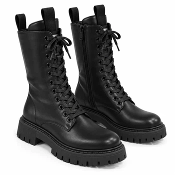 Черевики жіночі утеплені Urban Trek Black з екошкіри на масивній підошві Чорні