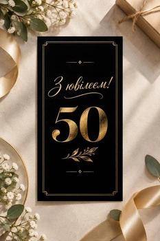 Открытка "С юбилеем. 50" с ламинацией, евроформат, одинарная, 10х21 см.