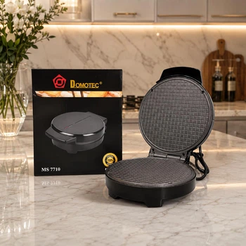 Електрична вафельниця Domotec 1000 Вт для тонких вафель і трубочок, двостороння форма 20 см, антипригарне покриття, чорна (OI77-SM)