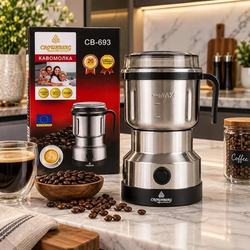 Кофемолка электрическая Crownberg 500 Вт ножевая из нержавеющей стали 100 г серебристая (E96-BC)