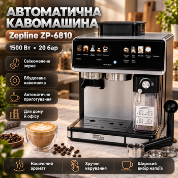 Кавоварка з капучінатором автоматична ZP-6810 для дому 20 Бар 1500 Вт ріжкова кавомашина Чорна