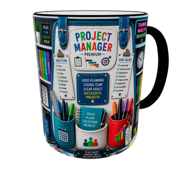 Кружка (чашка) з принтом PROJECT MANAGER | подарунок менеджеру проєктів | Professional Organizer Collection | керамічна 330 мл | чорна ручка