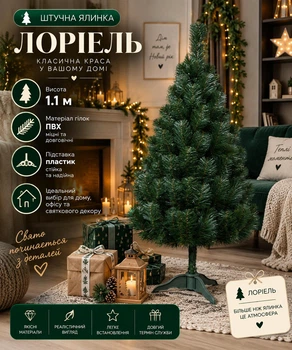Штучна ялинка Лоріель висотою 1.1 м з ПВХ розкішна пишна новорічна ялинка, різдвяна довговічна ялинка з густими гілками та складною пластиковою підставкою для дому Зелений