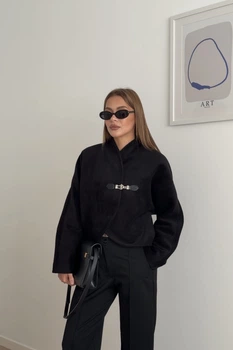 Пальто вкорочене на запах OW4 2607658963510 L/XL Чорний