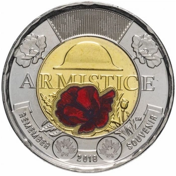 Монета 2 долари 2018 UNC 100 років з дня закінчення Першої Світової війни, Кольорове покриття