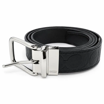 Мужской двусторонний кожаный ремень Coach Harness Signature Embossed Leather Cut-To-Size Reversible Belt, черный