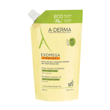 Емолентна олія для душу A-Derma Exomega Control Для дуже сухої, атопічної та чутливої шкіри, рефіл, 500 мл