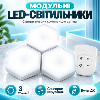 Лампа модульная с пультом управления шестигранная светодиодная набор 3ШТ LED BRS White
