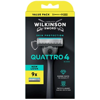Бритвенный станок с 9 сменными головками Wilkinson Sword Quattro 4 Skin Protection