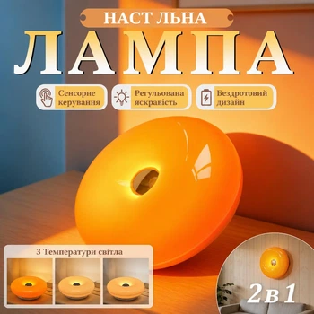 Настольная лампа LED сенсорная 2в1 настенный светильник ретро ночник для чтения спальни кабинета 3 режима USB 22 см оранжевая