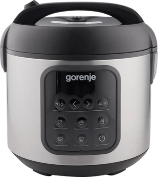 Мультиварка Gorenje, мощность 476 Вт, компактная модель, объем чаши 2 л, электронное управление, 5 режимов приготовления, металлический/пластиковый корпус, черный цвет