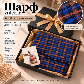 Стильный теплый шарф в клетку с бахромой, унисекс, в подарочной упаковке