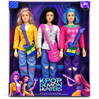Набор из 3 музыкальных кукол K-Pop Demon Hunters Saja Boys — Джину, шарнирные кей-поп фигурки с гитарами