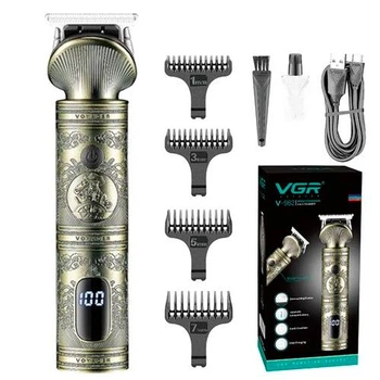 Триммер аккумуляторный VGR V-962 Professional для стрижки волос, бороды и усов, машинка для окантовки, 4 насадки, LED дисплей