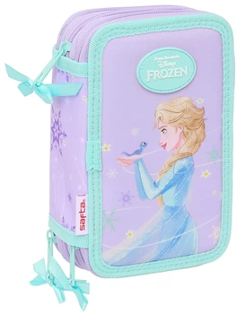 Potrójny piórnik Safta Frozen 3 przegrody 37 elementów Liliowy (8412688596065)