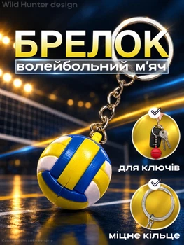 Брелок для ключей волейбольный мяч на ключи авто брелоки подвеска в машину на рюкзак сумку портфель зеркало заднего вида спортивный антистресс сувенир подарок автолюбителю волейболисту тренеру мужчине мальчику фанату Сине-желтый 99_6_0_4C