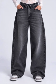 Джинси жіночі It’s Basic 4545-2W6-1 straight fit baggy широкі з відвернутим поясом 34 чорні