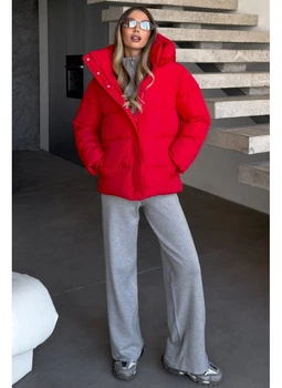 Пуховик жіночий класичний зі зйомним капюшоном матовий Modern Boutique червоний, XS ПУХ096