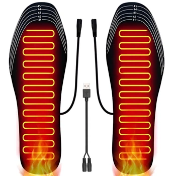 Согревающие стельки с подогревом USB 41-45 размер Черные с регулировкой температуры до 50 градусов и кабелем 150 см для зимней обуви